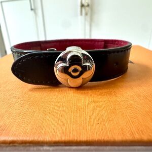 LOUIS VUITTON Flower Lock Leather Bracelet Black Burgundy Full Gift Set